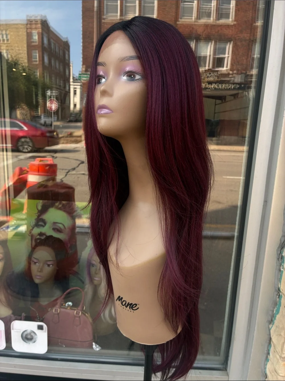Long Straight Burgundy Wig - Sleek Center Part